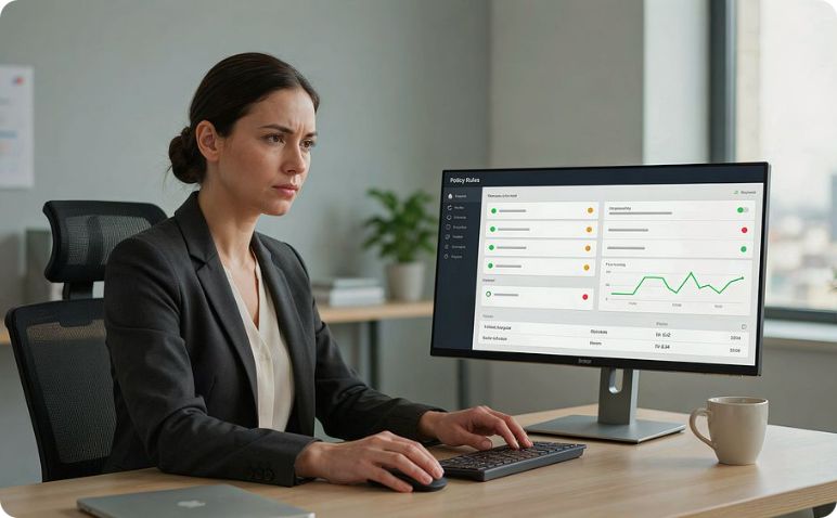 Hotel staff supervising a workflow dashboard
